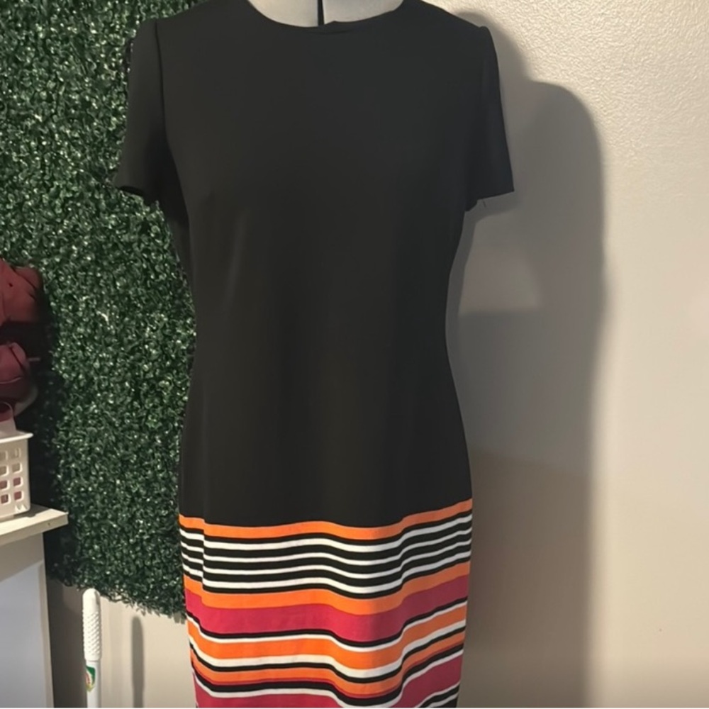 CALVIN KLEIN Black Dress with Multicolor Stripes